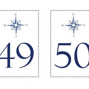 Compass Table Numbers, Nautical, Beach, Seaside, Navy Blue Table Numbers, Shore Table Numbers, 1 50 Instant Download and Print image 3