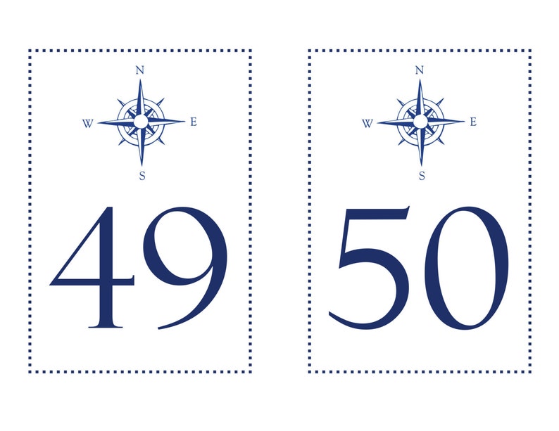 Compass Table Numbers, Nautical, Beach, Seaside, Navy Blue Table Numbers, Shore Table Numbers, 1 50 Instant Download and Print image 3