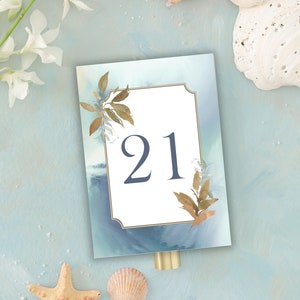 Blue Abstract Table Numbers, Blue and Gold Table Numbers, Wedding Decor, Gold and Aqua Numbers, Blue Table numbers 1-50 Instant Download