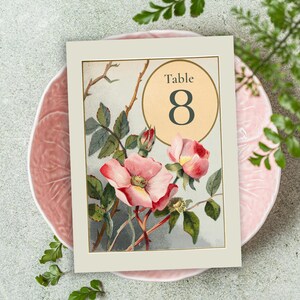 Vintage Wild Roses Table Numbers, Wedding Table Numbers, Pink and Green Table numbers Wedding, Wedding Table numbers 1-50 Instant Download