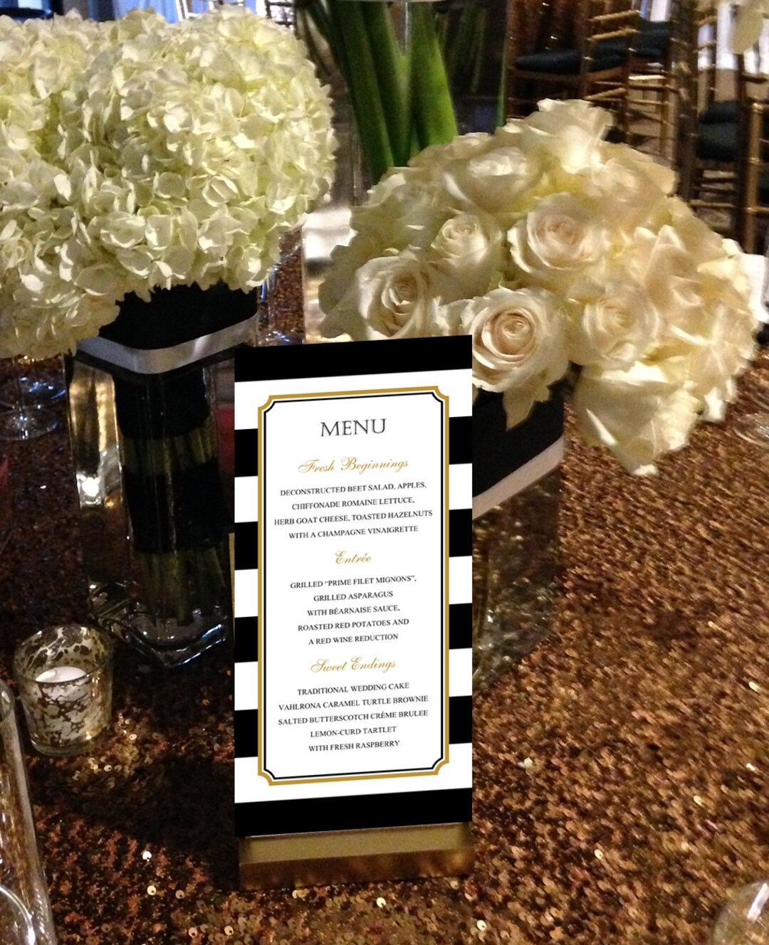Striped Menu, Black and White Menu, Gold, Black and White Menu for Your