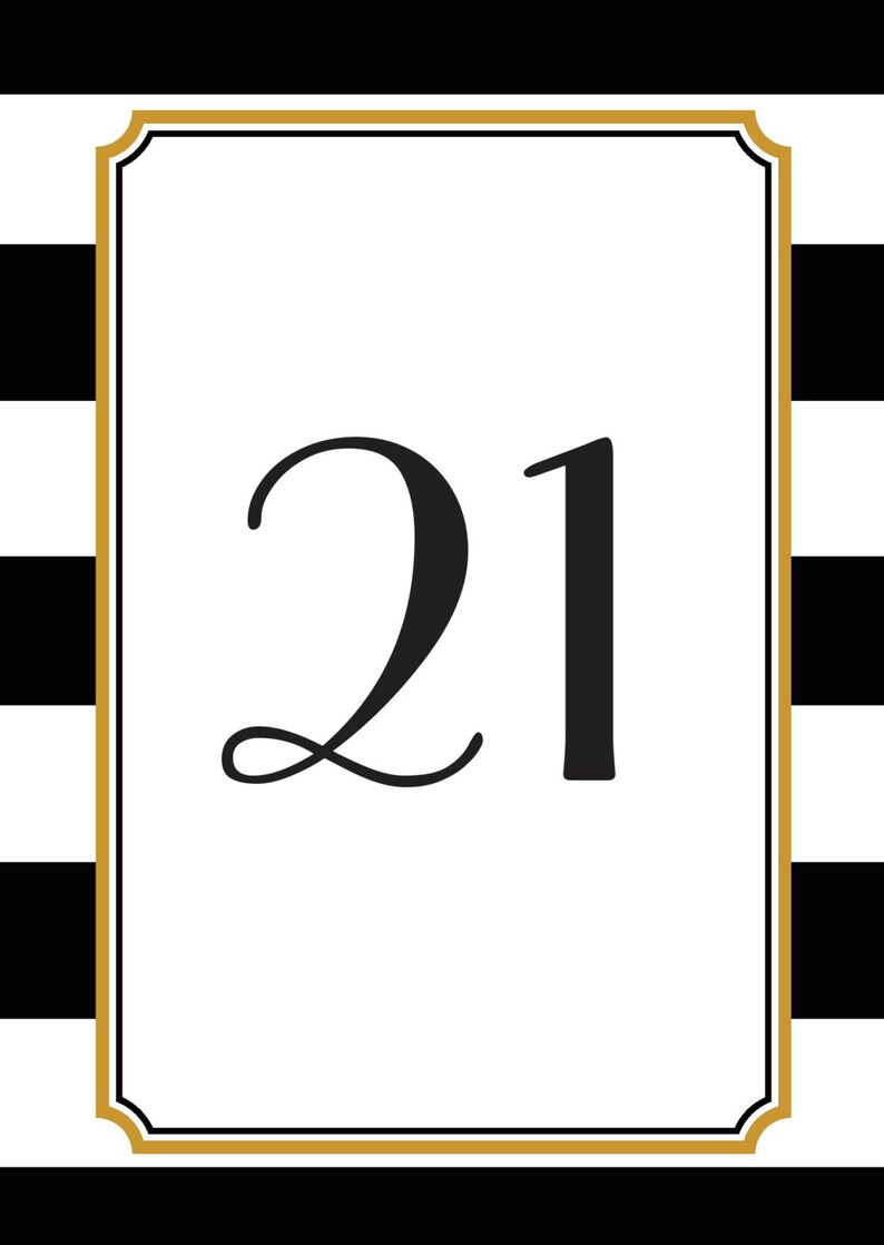 Striped Table Numbers, Black and Gold Table Numbers, Art Deco Table ...