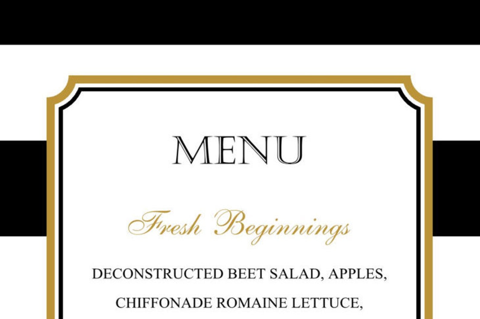 Striped Menu Black and White Menu Gold Black and White Menu Etsy