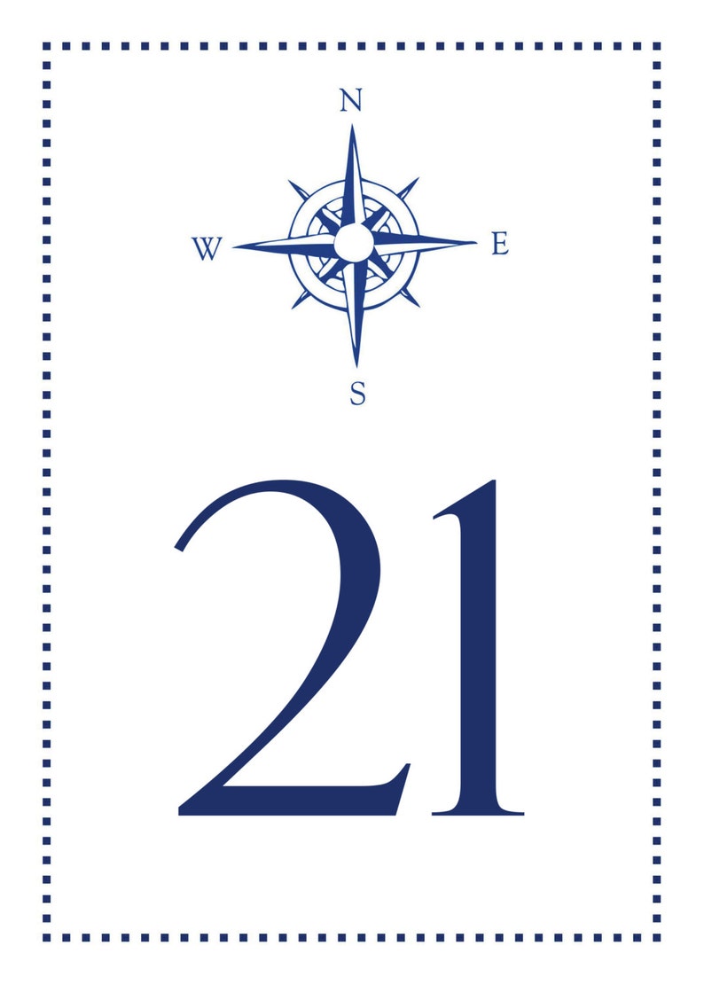 Compass Table Numbers, Nautical, Beach, Seaside, Navy Blue Table Numbers, Shore Table Numbers, 1 50 Instant Download and Print image 4