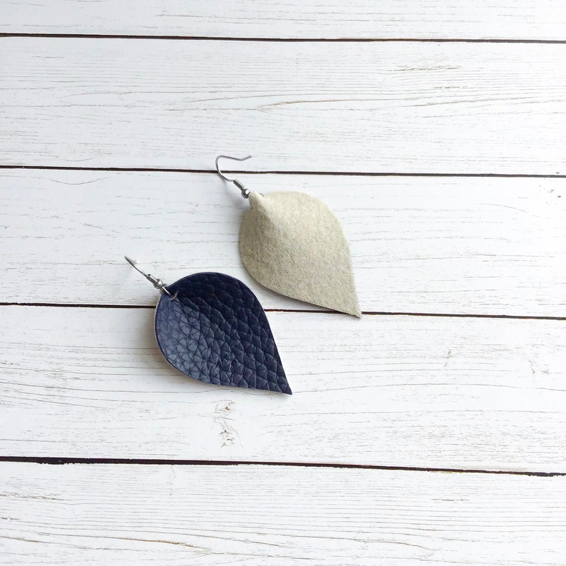 Navy Blue Earrings Faux Leather Earrings Blue Earrings Navy Blue Faux Leather Earrings