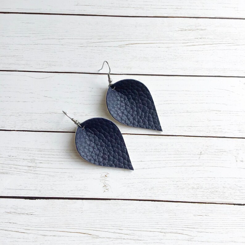 Navy Blue Earrings Faux Leather Earrings Blue Earrings Navy Blue Faux Leather Earrings