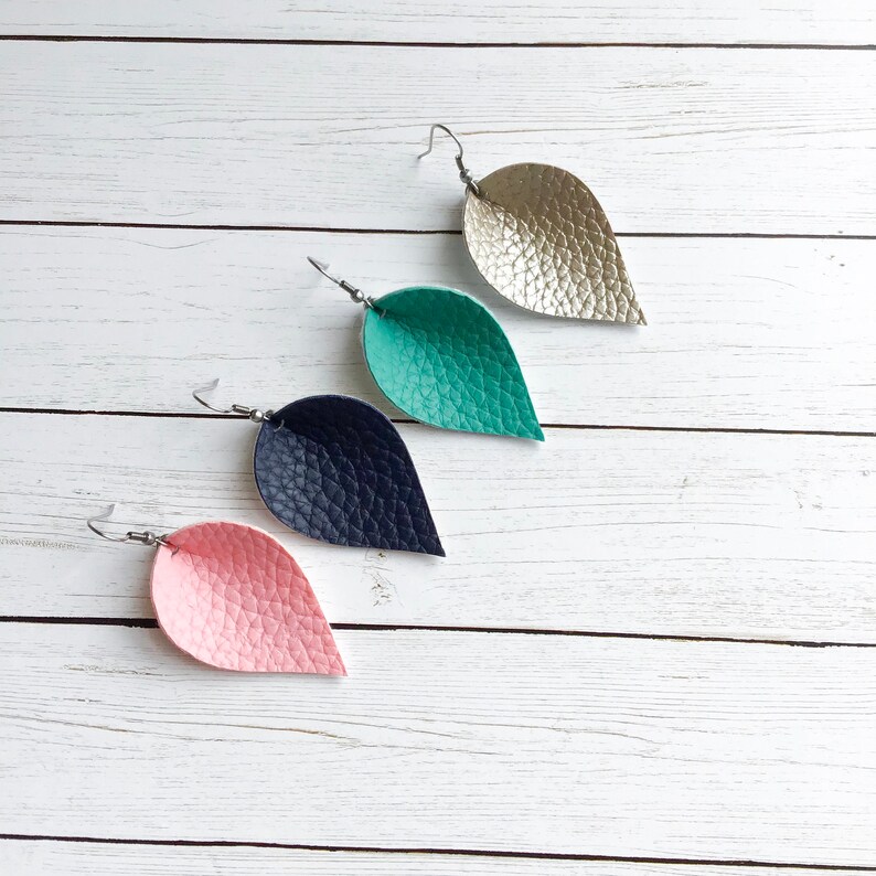Navy Blue Earrings Faux Leather Earrings Blue Earrings Navy Blue Faux Leather Earrings