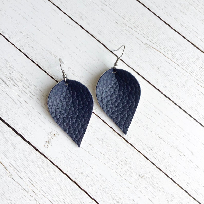 Navy Blue Earrings Faux Leather Earrings Blue Earrings Navy Blue Faux Leather Earrings