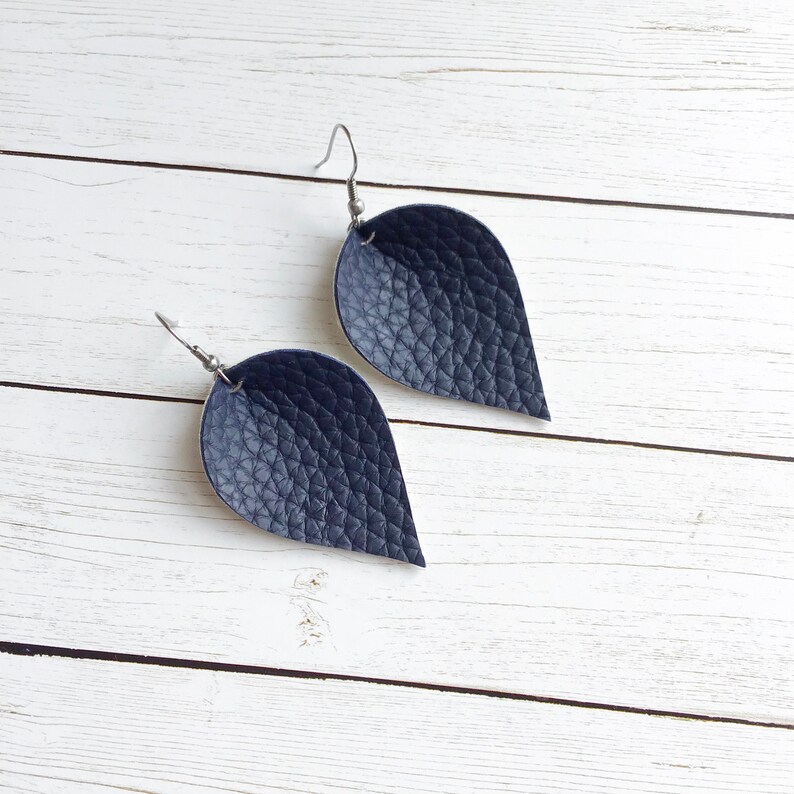 Navy Blue Earrings Faux Leather Earrings Blue Earrings Navy Blue Faux Leather Earrings