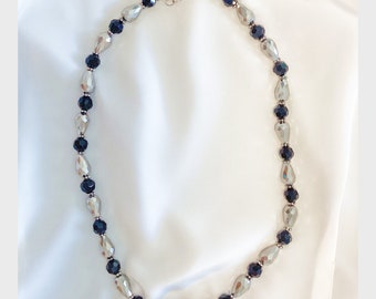 Silver Teardrop & Black Bead Necklace