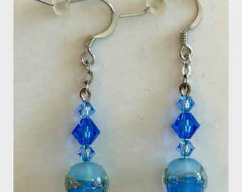 Blue Lampwork Glass Bead Earrings