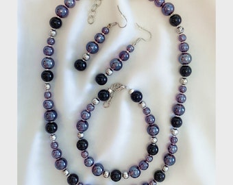 Purple & Black Bead Necklace Set