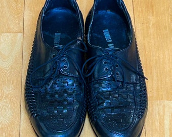 Vintage Men's Black Woven Leather Shoes - Made in Italy