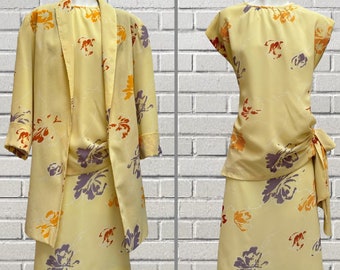 Vintage 80's Yellow Floral 3 Piece Skirt Set