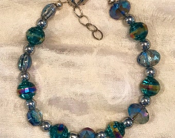 Aqua Blue Lustre Bead Bracelet