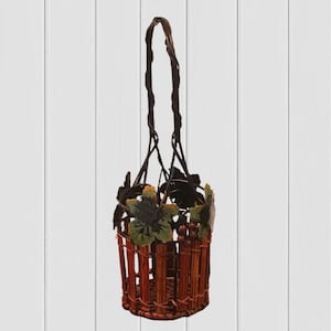 Vintage Rustic Metal Wine Bottle Caddy Basket Holder With Grape Leaf Motif