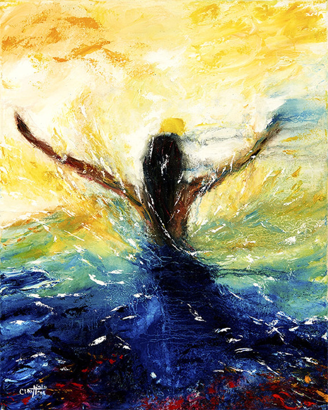 WOMAN 油絵アート Art, Blue, Sunset, Woman, Free, Ocean, Strong Woman, Yoga