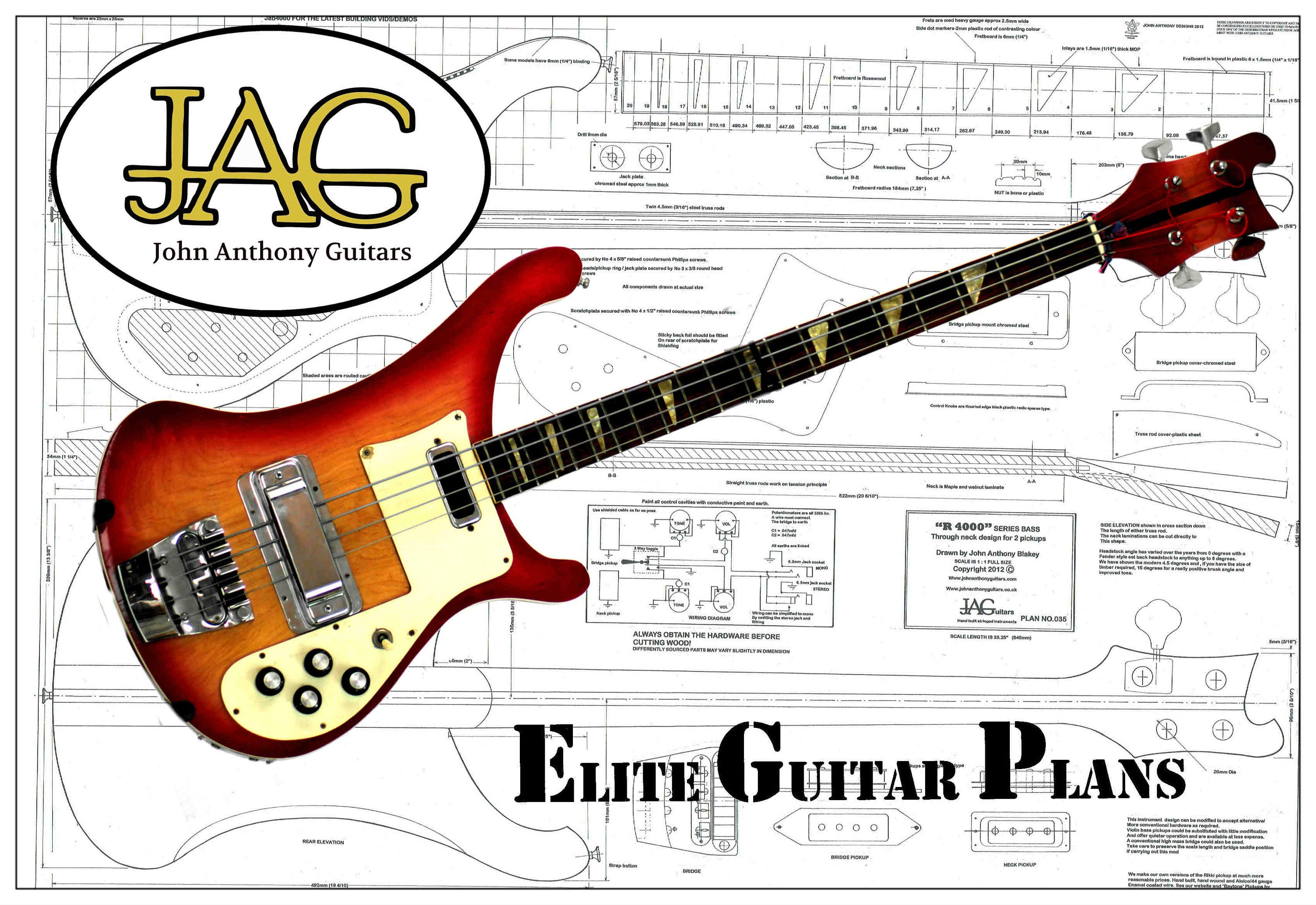 Plan to build Aria SB Electric Bass guitar DIY project or ideal Musicians gift P012