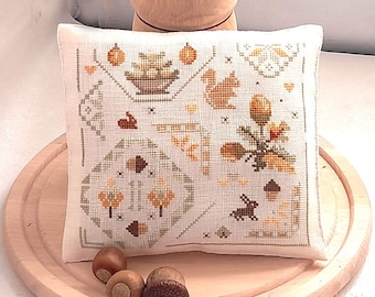 Cross stitch primitive Quaker PDF autumn pattern chart, thanksgiving cross stitch, Samplers and Primitives, Quaker sampler fall pattern