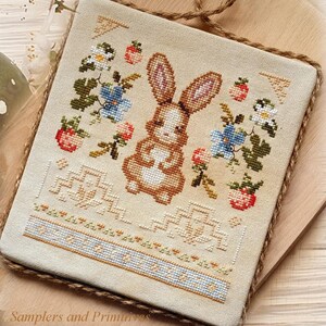 Cross stitch primitive PDF pattern chart, spring bunny cross stitch, Samplers and Primitives, Easter cross stitch, primitive bunny ornament