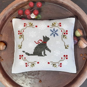 Scarica il pdf dello schema punto croce di Natale primitivo, campionatori e primitivi, riempitivo per ciotola punto croce gatto di Natale, arredamento gatti di Natale