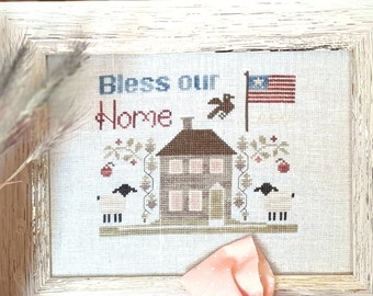 Kruissteekpatroon patriottisch huis, Americana sampler (pdf-patroon)