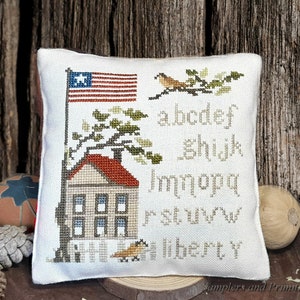 PDF DIGITAL Cross stitch patriotic pattern chart, Samplers and Primitives, primitive patriotic cross stitch, primitive liberty Americana