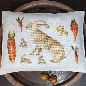 Cross stitch primitive PDF rabbit pattern chart, spring bunny cross stitch, Samplers and Primitives, Easter cross stitch, primitive bunny