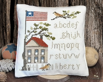 Patriotic House Cross Stitch Pattern, Sampler Americana (PDF Digital)