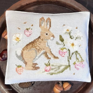 Cross stitch primitive PDF rabbit pattern chart, spring bunny cross stitch, Samplers and Primitives, Easter cross stitch, primitive bunny