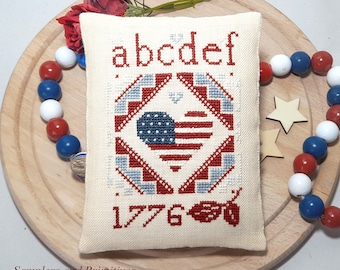 PDF DIGITALE download Schema patriottico per punto croce per il 4 luglio - mini quacchero primitivo riempitivo per ciotola Americana di Sampler and Primitives