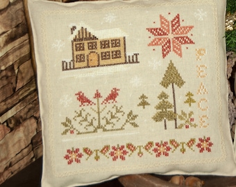 Primitive Christmas cross stitch pattern pdf download, Samplers and Primitives, Christmas house bowl filler, christmas pincushion