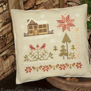 Primitive Christmas cross stitch pattern pdf download, Samplers and Primitives, Christmas house bowl filler, christmas pincushion