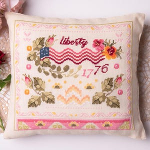 PDF DOWNLOAD Cross stitch patriotic pattern chart, 4th July stitch, patriotic flower cross stitch, Samplers and Primitives, Americana