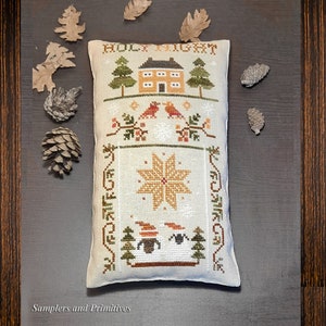 Primitive Christmas cross stitch pattern pdf download, Samplers and Primitives, sheep cross stitch bowl filler, Ewe&#39;s Holy Night