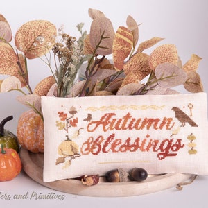 Cross stitch primitive PDF autumn pattern chart, thanksgiving cross stitch, Samplers and Primitives, thanksgiving fall pattern