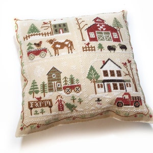 Christmas tree decor ornament pillow, Christmas primitive decor, Completed cross stitch, Christmas country house, primitive winter decor