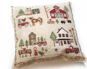 Christmas tree decor ornament pillow, Christmas primitive decor, Completed cross stitch, Christmas country house, primitive winter decor