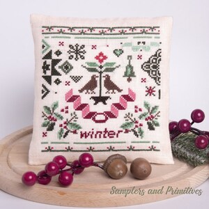 Primitive Christmas cross stitch pattern pdf download, Samplers and Primitives, Christmas cross stitch bowl filler, Quaker sampler Christmas