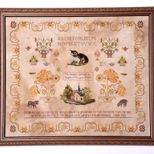 Cross stitch sampler pattern chart PDF, Samplers and Primitives, blessing sampler, rose sampler, antique motifs sampler