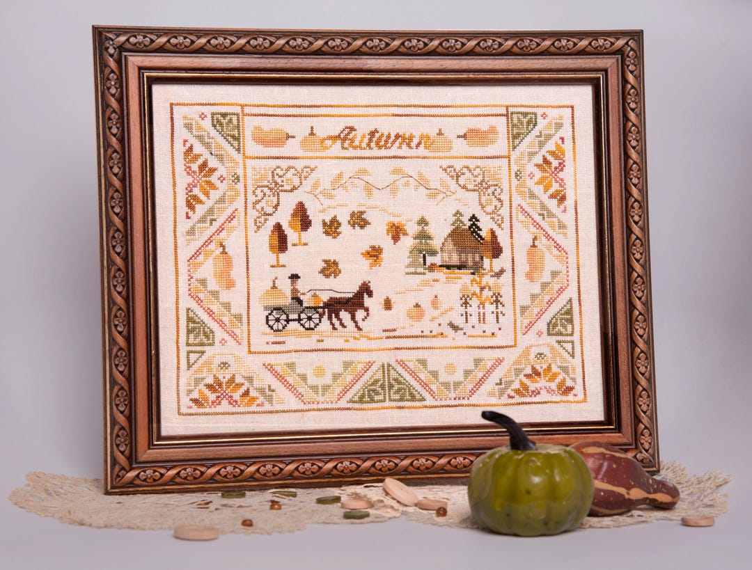 Autumn Wind Cross Stitch Pattern, Primitive Farm Sampler (PDF Pattern ...