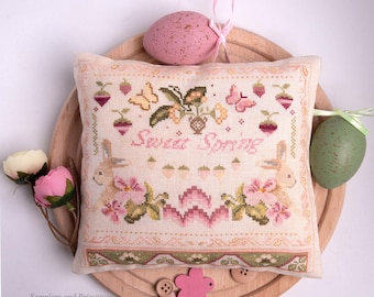 Schema PDF per punto croce "Primitive Spring", Samplers and Primitives, Sampler di fiori primaverili