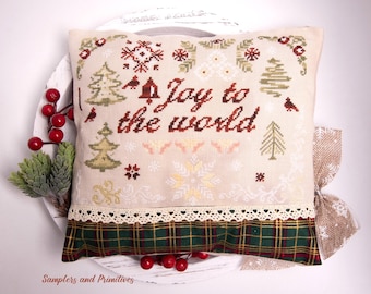 Primitive Christmas Cross Stitch Pattern, Joy to the World (PDF Download)