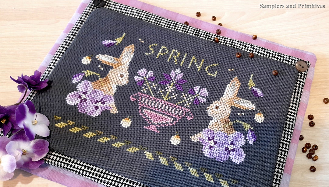 Spring Bunny Cross Stitch Pattern, Primitive Easter Rabbit (PDF Pattern ...