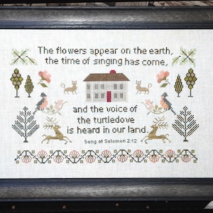 Cross stitch sampler pattern chart PDF, Samplers and Primitives, reproduction sampler inspired pattern, Bible Christian faith sampler