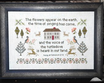 Bible Verse Cross Stitch Sampler Pattern, Primitives Reproduction (PDF)
