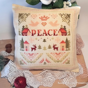 Primitive Christmas cross stitch pattern pdf download, Samplers and Primitives, Christmas cross stitch bowl filler, pincushion Christmas