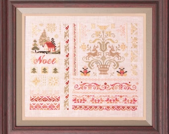 Primitive Noel Weihnachten Kreuzstich-Muster, Band Sampler (PDF-Muster)