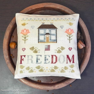 PDF DIGITAL Cross stitch patriotic pattern chart, Samplers and Primitives, Freedom patriotic, pattern liberty Americana, primitive decor