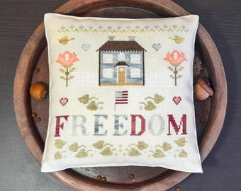Patriotic House Cross Stitch Pattern, Freedom Pincushion (PDF Pattern)
